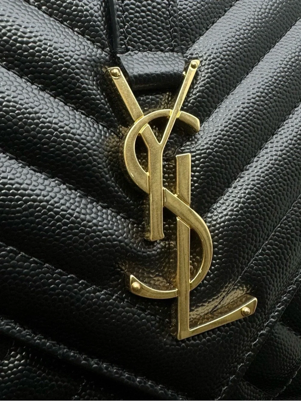 Saint Laurent Black Quilted Leather Shoulder Bag with Gold YSL Logo